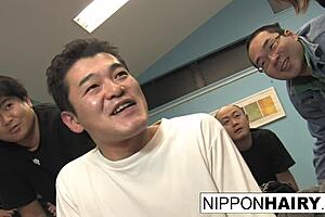 Harajuku brunette hottie takes multiple cocks in her hairy pussy and ass for hardcore gangbang cumshots