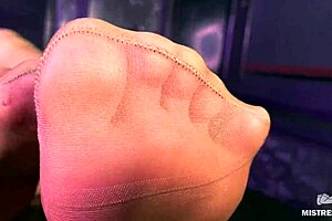 beautiful mistress feet and ass in flesh-colored pantyhose teasing you, are you ready