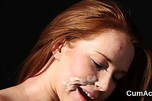 The pretty girl took a guy's juice with her face