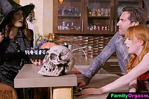 Last Halloween, stepdad and stepdaughter cheated on stepmom with hot sex