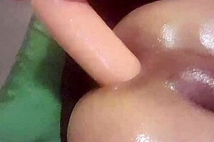 Tight shemale playing with 11 inch dildo