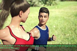 Is a wife and stepmother out for a jog with big tits and ass?