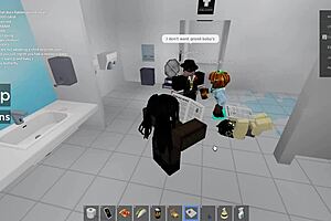 Two People Get Fucked in Roblox and a Public Restroom, Crazy Outdoor Fun