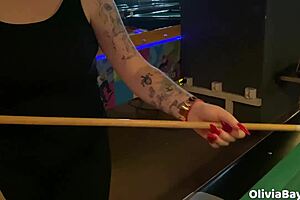 pool game leads to public toilet slutty blowjob, cum in mouth outdoor tits cumshot