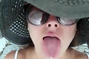 The hot stepmom teaches her stepson to fuck in public