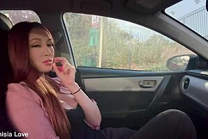 Hey, check Italian milf Artemisia Love smoking solo in car with long hair