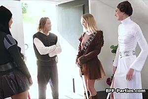 A four-way sex party started after cosplay photo shooting