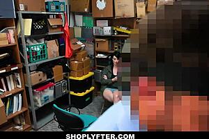 this skinny teen alex harper is getting blackmailed and stripped down in the shop