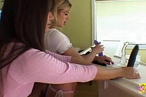 Sexy Brianna Love and Bobbi Blair share sweet American lesbian vibes.