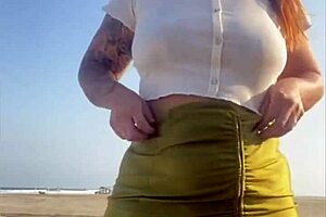 Hell Yeah! Today I’m Just Gonna Suck It Real Good on This Beach With My Redhead Pussy Flashing!