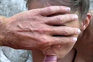 Risky beach blowjob with sloppy teen 18+ model - pov backstage blowjob.