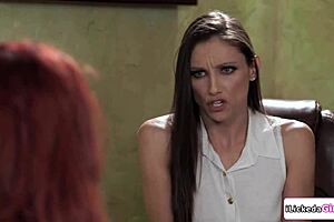 Brunette therapy expert licks pussy of lesbian milf client.