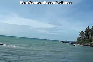 The guy had sex with a girl at the beach with a hard cock