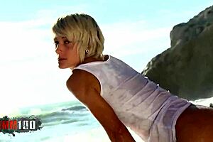 blonde nicky wayne strips by the sea, revealing her petite body
