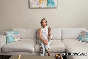 Inked babe Luna showed off her new nipple piercings and gave a blowjob