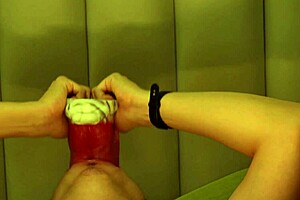 Giant wolf invades male college student's mouth with rough tongue.