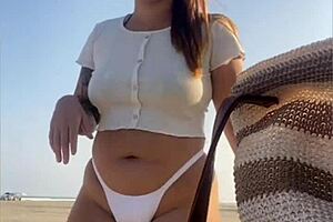 Hell Yeah! Today I’m Just Gonna Suck It Real Good on This Beach With My Redhead Pussy Flashing!