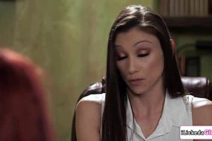 Brunette therapy expert licks pussy of lesbian milf client.