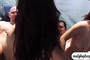 cute teen 18+s feeling intense pleasure in foursome on speedboat with big cocks