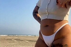 Hell Yeah! Today I’m Just Gonna Suck It Real Good on This Beach With My Redhead Pussy Flashing!