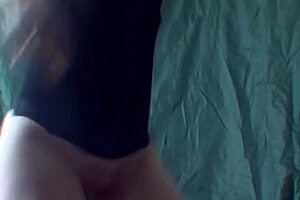 Blonde housewife shyly dances while showing her hairy bush and tits