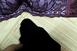 Hot cum shot on step sister's pink lingerie