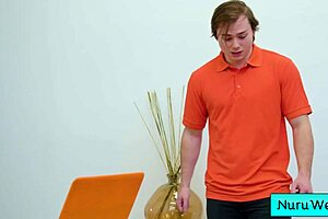 teen masseuse covers naked body in nuru gel and rubs against client