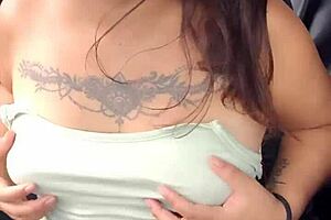 Latina Amateur Flashes Natural Tits and Panties in Highway Car