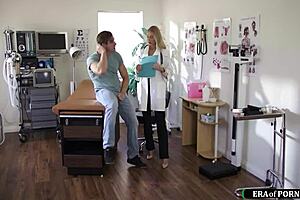 Busty Doctor Examines a Big Cock and Sucks It with Skill
