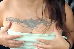 Latina Amateur Flashes Natural Tits and Panties in Highway Car