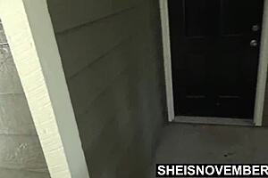 I'm sneaking outside, my step brother ejaculated his cumshot all over my face, hot petite ebony whore step sister sheisnovember sucking his dick on her knees with cum dripping from her mouth and curvy boobs in bra out by msnovember