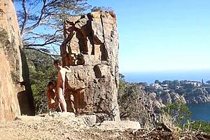hot couple bangs outdoors in the middle of a public path, pure amateur thrill.