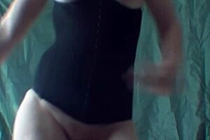 Blonde housewife shyly dances while showing her hairy bush and tits