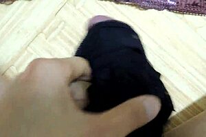 Cumshot on my step sisters pink leopard print bra with black lingerie