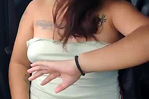 Latina Amateur Flashes Natural Tits and Panties in Highway Car