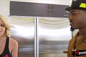 Blonde teen with firefighter