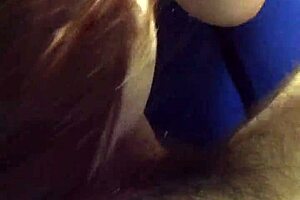 Amateur redhead passionately sucks and jerks a big cock in POV, flaunting her huge tits.