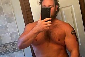 Muscular Man Flexes Big Dick and Cums on Mirror