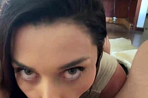 Oh wow, that busty latina gives a sloppy wet blowjob after her interview!