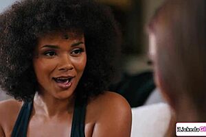 Big tits ebony enjoys threesome with roommate and girlfriend