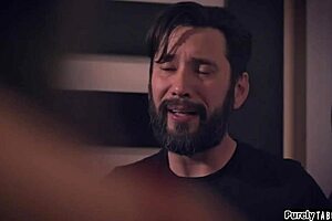 big tit brunette discovers the creep's secret and gives deepthroat blowjob 😏