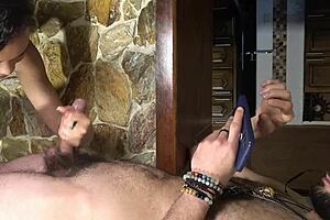 damn, that's what i call passionate amateur standing handjob while watching porn!