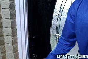 Tiny Babysitter Receives Facial Cumshot