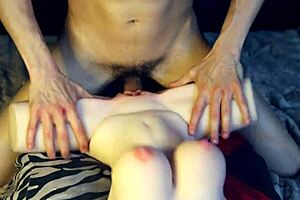 The guy has a very passionate sex with his beloved, slender girl