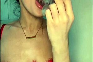 Horny british teen playing naughty with dildo?