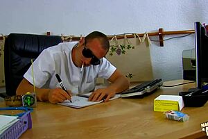 Super Sexy French Bitch Sucking Big Magic Stick in Office