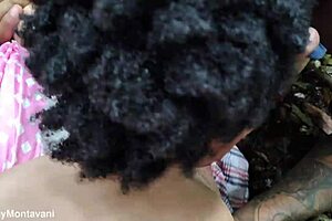 Exhibitionist in the forest teases with big tits for fans