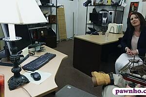 Hidden cam catches customer's wife getting railed by pawn keeper at work.