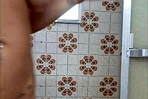 Latina Milf Flashing in Bathroom, Ready for Action in Solo Trailer