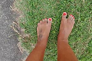 African Pornstar Walks Barefoot On Beach And Street, Dirtying Feet In Public Fetish